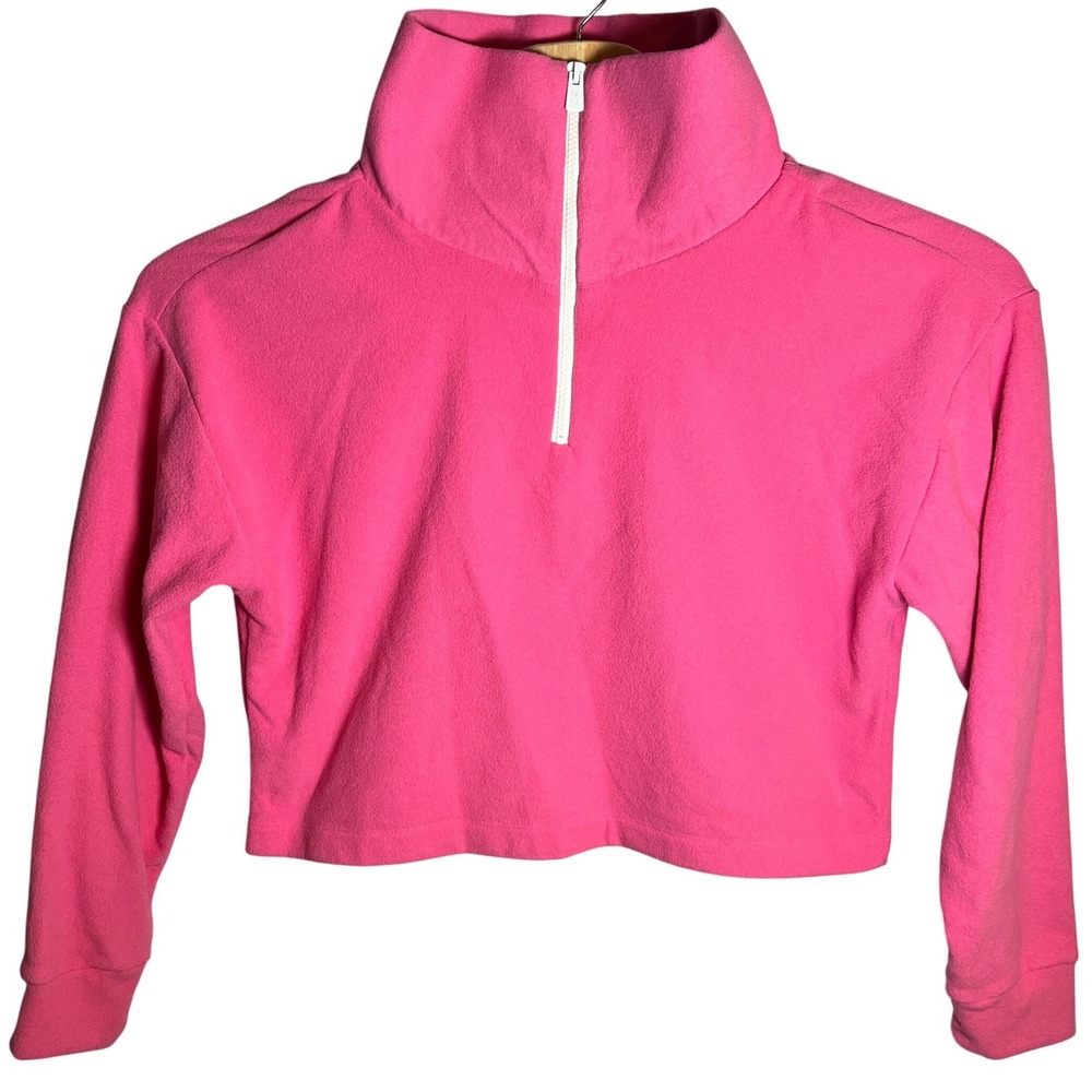 Dudley Stephens Womens M Dunning Pink Cropped Terry Fleece 1/4 Zip Pullover